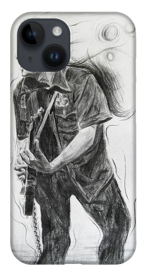 Joe Strummer iPhone 14 Case featuring the drawing Joe Strummer's Dream by Michael Morgan