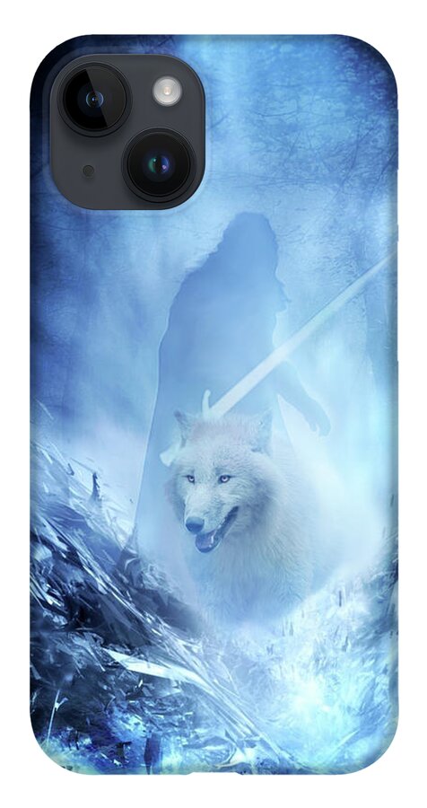 Jon Snow And Ghost iPhone Case featuring the digital art Jon Snow and Ghost - Game of Thrones by Lilia D