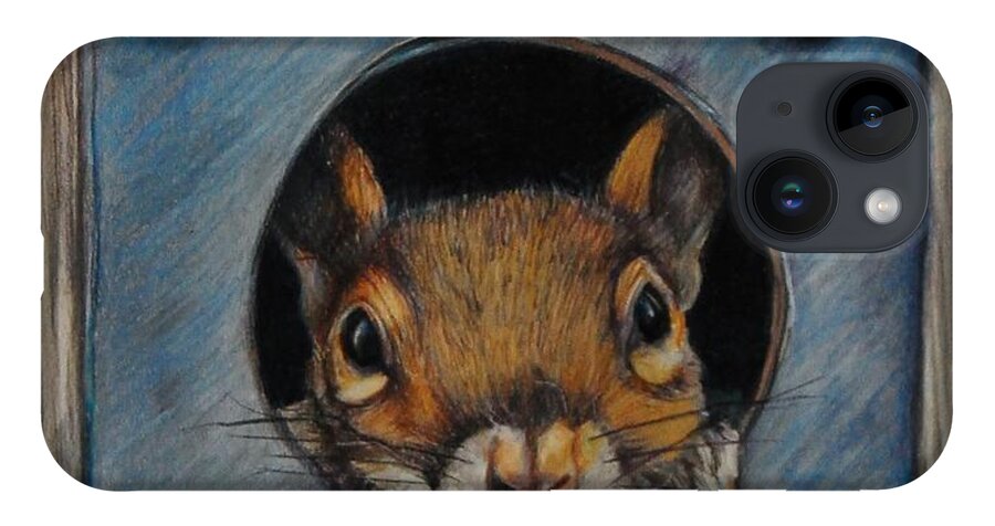 Squirrel iPhone 14 Case featuring the drawing Just Hanging Out by Jean Cormier