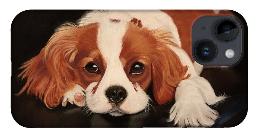 King Charles Spaniel iPhone Case featuring the pastel King Charles by Marlene Little