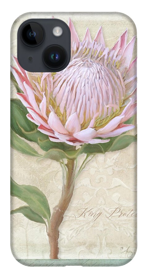 Botanical Floral iPhone 14 Case featuring the painting King Protea Blossom - Vintage Style Botanical Floral 1 by Audrey Jeanne Roberts