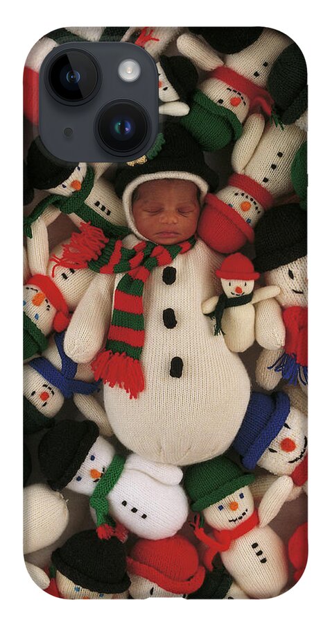 Holiday iPhone 14 Case featuring the photograph Knitted Snowman by Anne Geddes