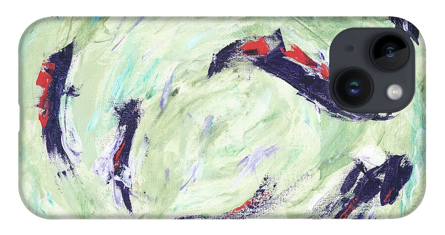 Abstract iPhone 14 Case featuring the painting Koi Joy by Kathryn Riley Parker