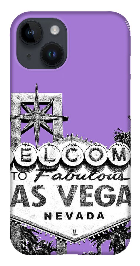 Architecture iPhone 14 Case featuring the digital art Las Vegas Sign - Purple by DB Artist