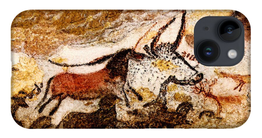 Lascaux iPhone 14 Case featuring the digital art Lascaux Hall of the Bulls - Horses and Aurochs by Weston Westmoreland