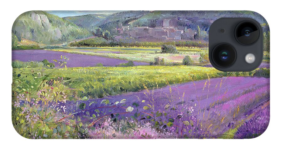 Field; South Of France; French Landscape; Hills; Hill; Landscape; Flower; Flowers iPhone 14 Case featuring the painting Lavender Fields in Old Provence by Timothy Easton
