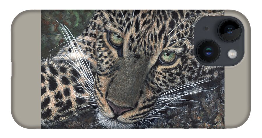 Leopard iPhone 14 Case featuring the painting Leopard Portrait by John Neeve