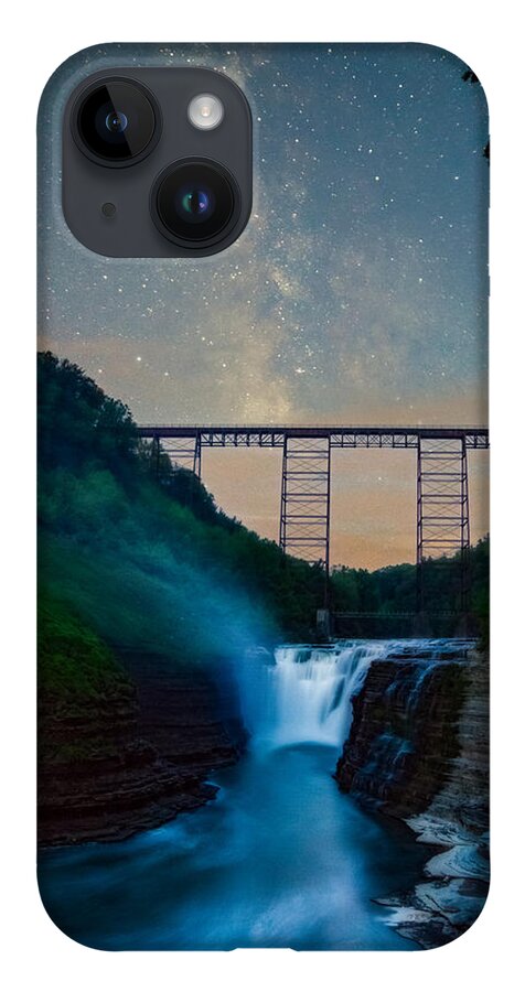 Letchworth iPhone 14 Case featuring the photograph Letchworth Upper Falls under the Milky Way No 2 by Chris Bordeleau