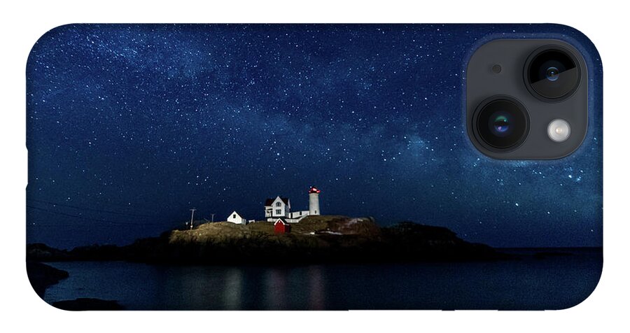 Milky Way iPhone 14 Case featuring the photograph Light up Nubble Lighthouse by Darryl Hendricks
