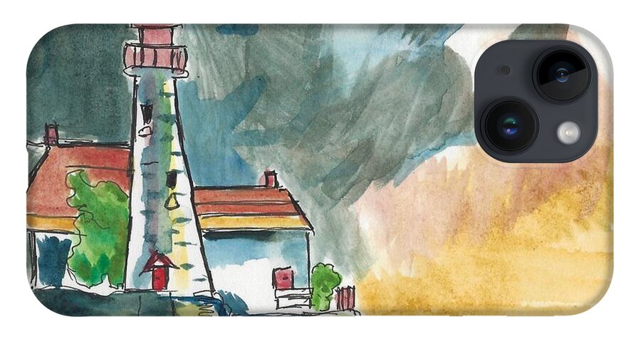 Watercolor iPhone 14 Case featuring the painting Lighthouse on the Hill Part Deux by Ali Baucom