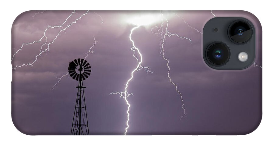 Kansas iPhone 14 Case featuring the photograph Lightning and Windmill -02 by Rob Graham