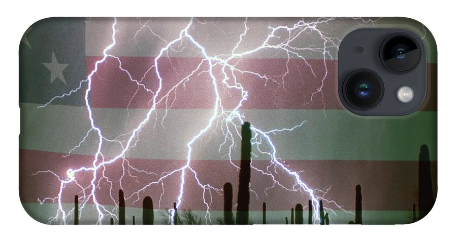 Americano iPhone Case featuring the photograph Lightning Storm in the USA Desert Flag Background by James BO Insogna