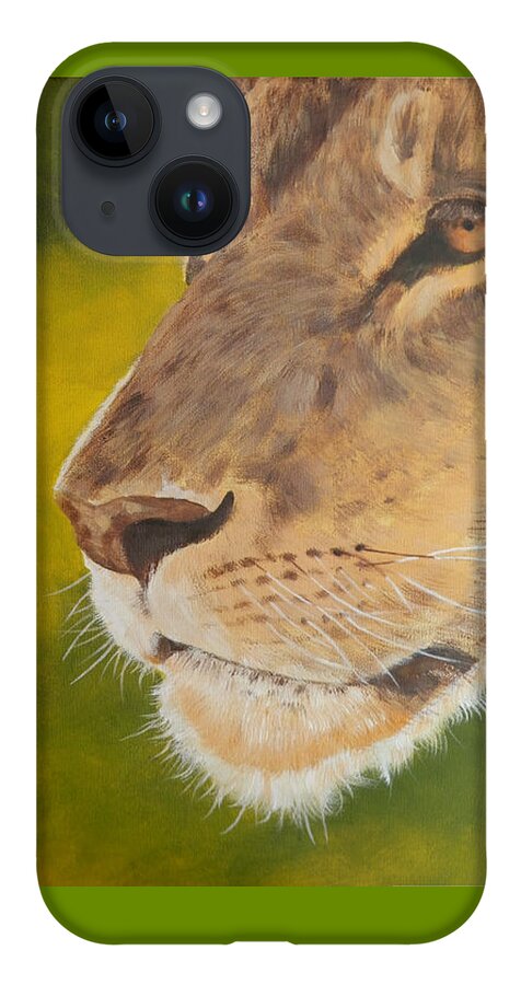 Lion iPhone 14 Case featuring the painting Lion portrait by John Neeve