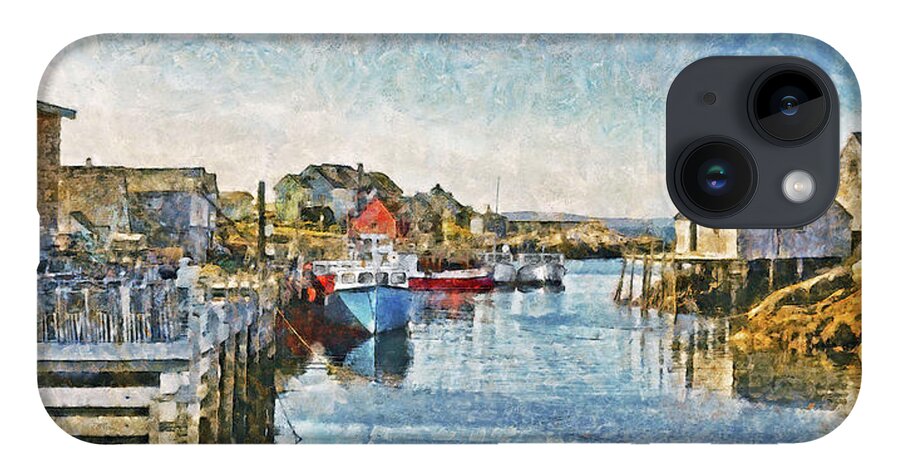Peggys Cove iPhone 14 Case featuring the digital art Lobster Boats at Peggy's Cove in Nova Scotia by Digital Photographic Arts