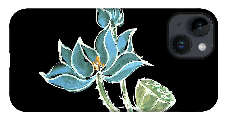 Original Watercolors iPhone 14 Case featuring the painting Lotus-Blue by Chris Paschke
