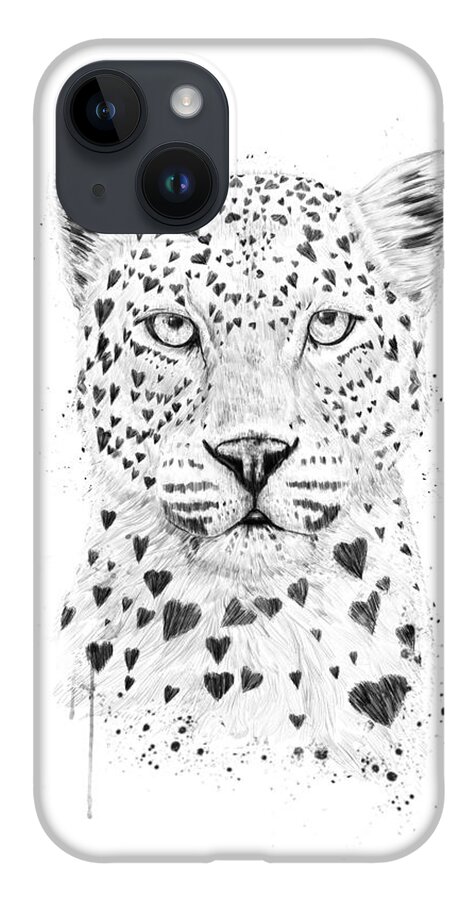 Leopard iPhone 14 Case featuring the drawing Lovely leopard by Balazs Solti