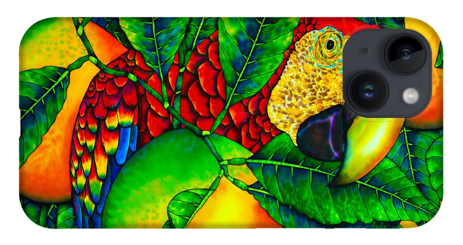 Scarlet Macaw iPhone 14 Case featuring the painting Macaw and Oranges - Exotic Bird by Daniel Jean-Baptiste