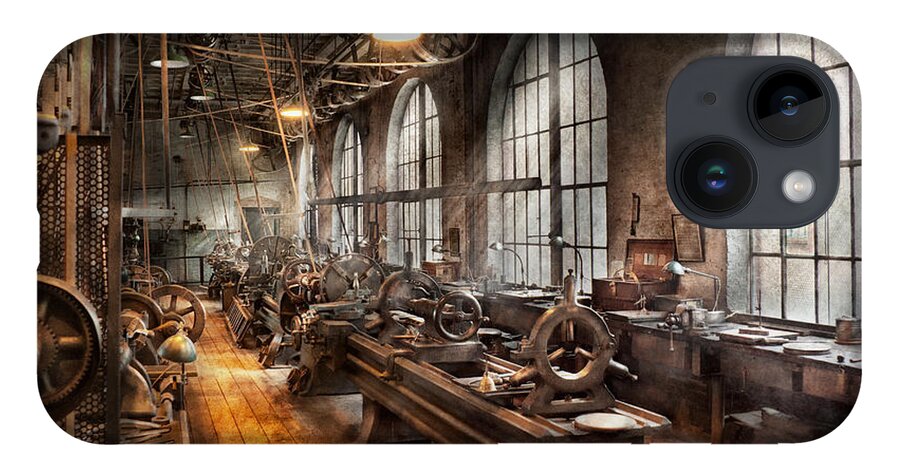 Hdr iPhone 14 Case featuring the photograph Machinist - A room full of Lathes by Mike Savad