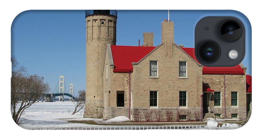 Old Mackinac Point iPhone Case featuring the photograph Mackinac Bridge and Light by Keith Stokes