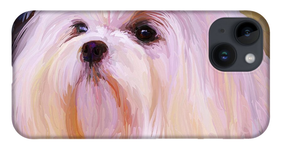 Maltese iPhone 14 Case featuring the painting Maltese Portrait - Square by Jai Johnson