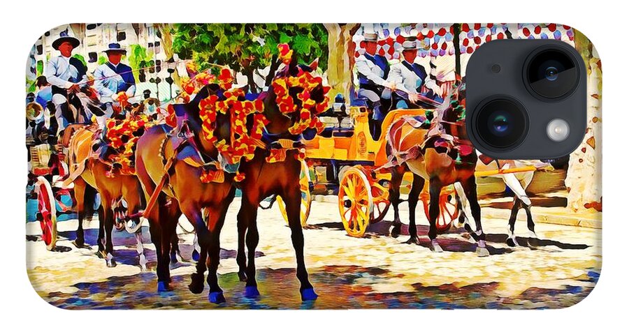 May Day Fair iPhone 14 Case featuring the mixed media May Day Fair in Sevilla, Spain by Tatiana Travelways
