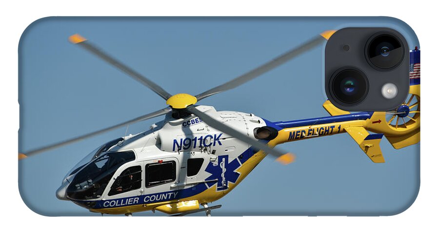 This Is A Photograph Of A White iPhone 14 Case featuring the photograph Med Flight Helicopter by Artful Imagery