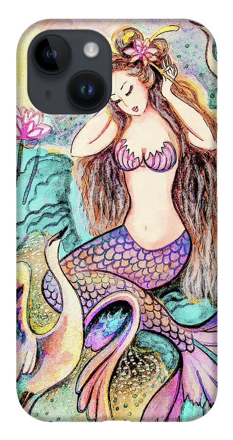 Sea Goddess iPhone 14 Case featuring the painting Mermaid Sunrise by Eva Campbell