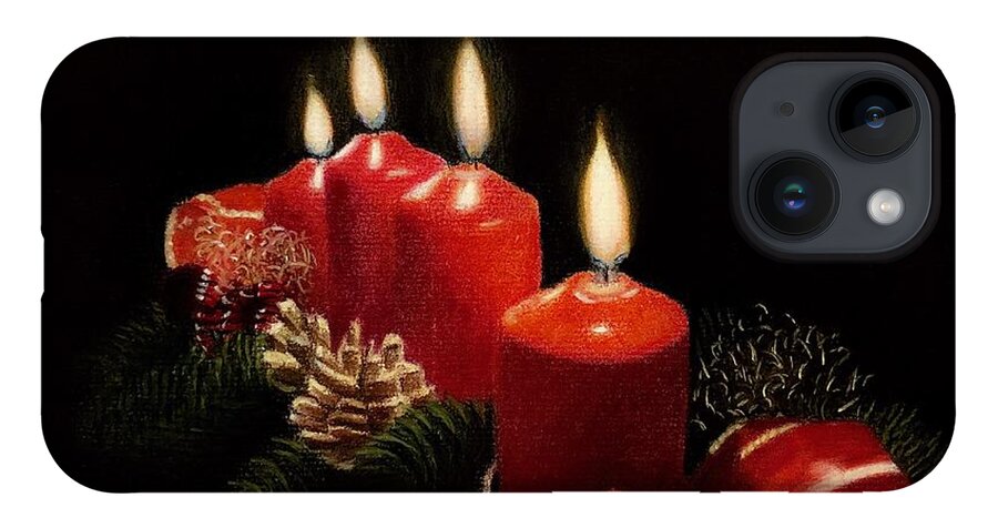 Candles iPhone Case featuring the pastel Merry Christmas by Marlene Little