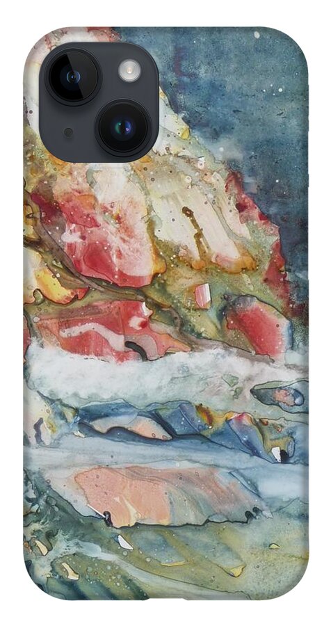 Abstract iPhone 14 Case featuring the painting Midnight Surf by Ruth Kamenev