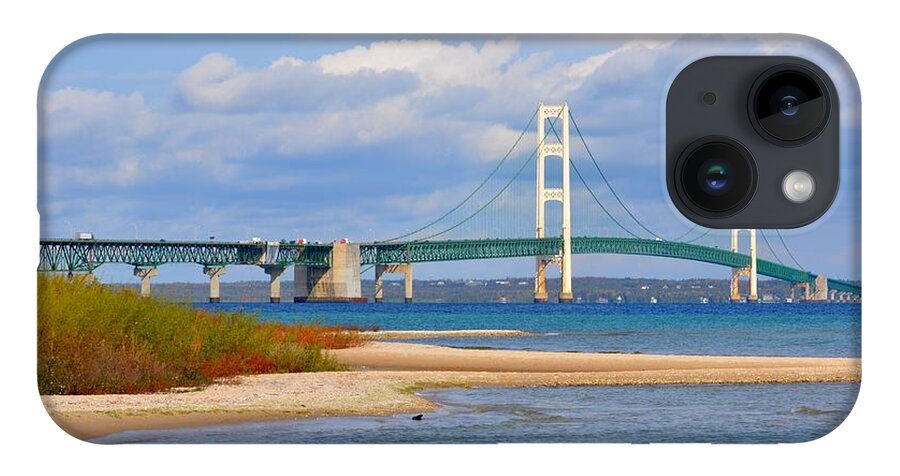 Michigan iPhone 14 Case featuring the photograph Mighty Mac in October by Keith Stokes
