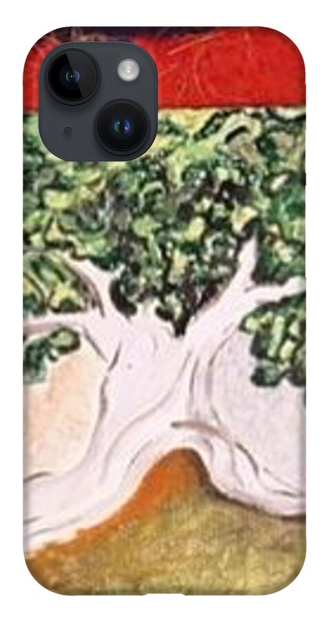 Landscape iPhone 14 Case featuring the painting Miniature. Mr. Tree. Imaginaryscape by Antonella Manganelli