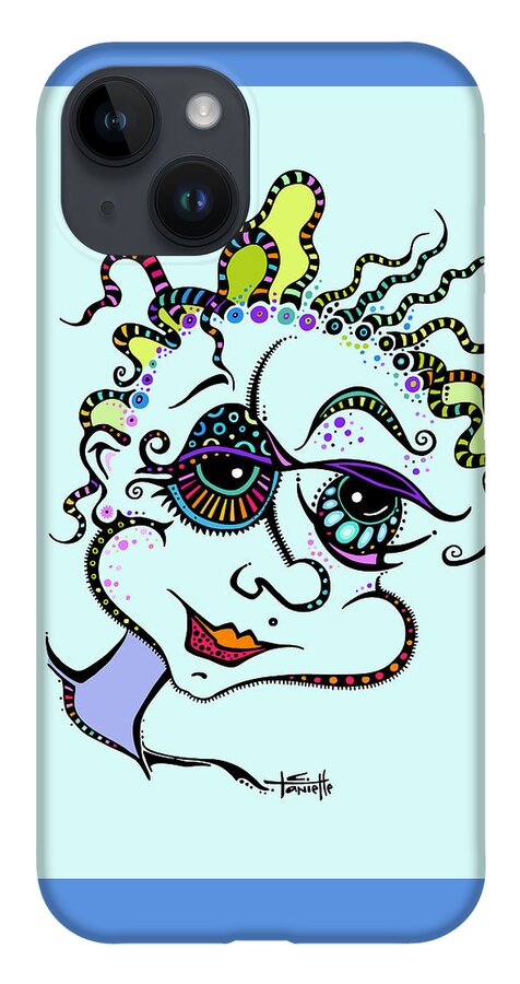 Color Added To Black And White Drawing Of Girl iPhone 14 Case featuring the digital art Modern Day Medusa by Tanielle Childers