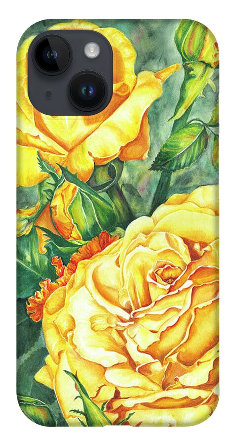 Yellow Rose Watercolor iPhone 14 Case featuring the painting Mom's Golden Glory by Lori Taylor