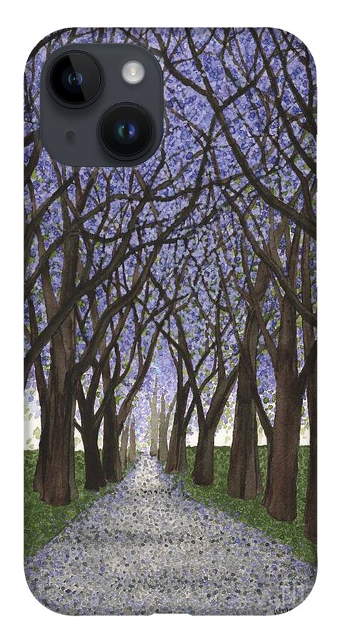 Jacarandas iPhone 14 Case featuring the painting Monrovia by Hilda Wagner