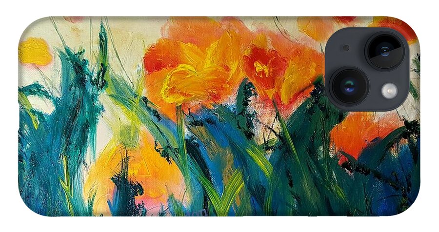 Montana Poppies Abstract Original Oil iPhone 14 Case featuring the painting Montana Poppies Abstract Original OIl     32 by Cheryl Nancy Ann Gordon