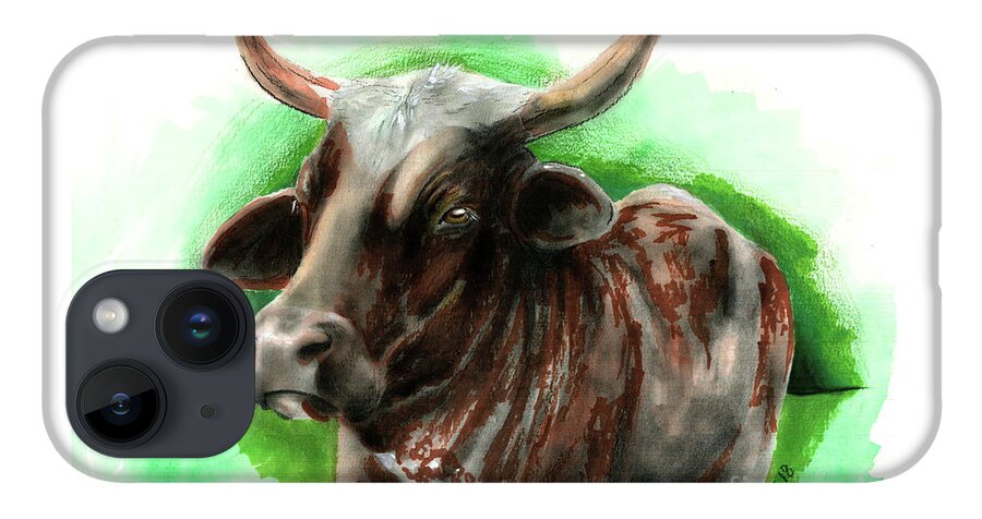 Cow iPhone 14 Case featuring the drawing Moo 2 by Samantha Strong