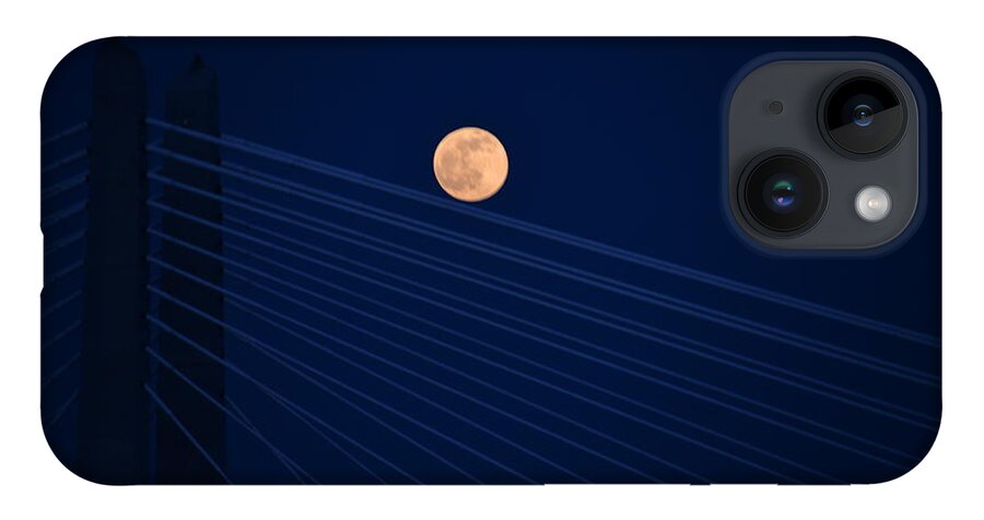 Moon iPhone 14 Case featuring the photograph Moon over Bridge by Jerry Cahill