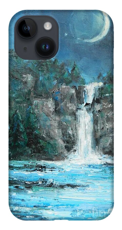 Waterfall iPhone 14 Case featuring the painting Moon over Linville Gorge by Dan Campbell