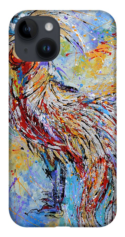 Long Tail Rooster iPhone 14 Case featuring the painting Morning Call by Jyotika Shroff