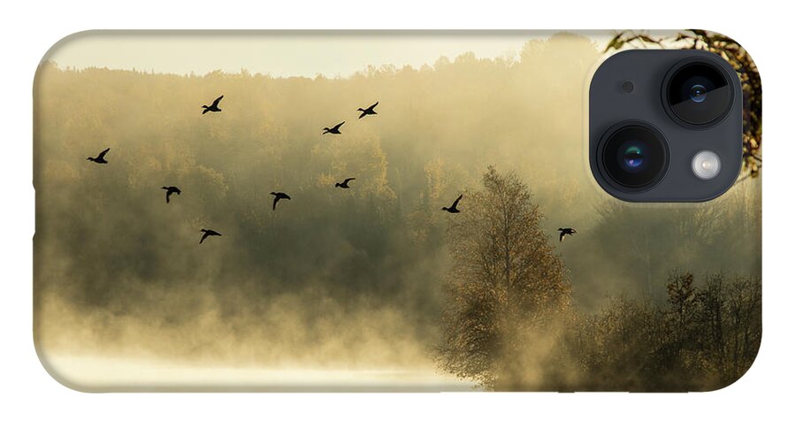 Haley Pond iPhone 14 Case featuring the photograph Morning fog on Haley Pond in Rangeley Maine by Jeff Folger
