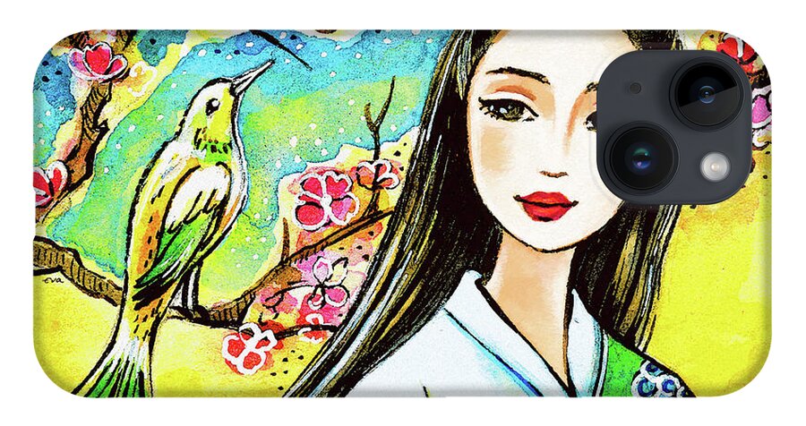 Asian Woman iPhone 14 Case featuring the painting Morning Spring by Eva Campbell