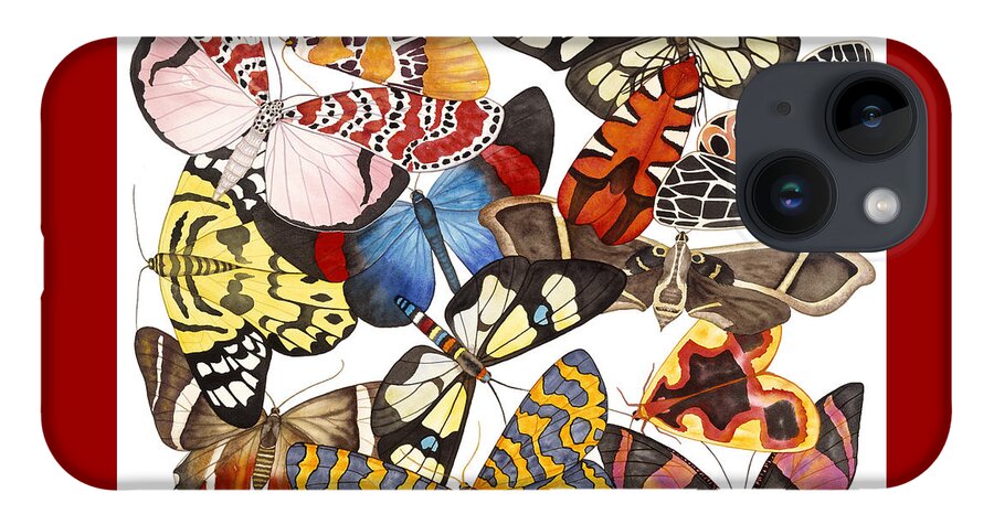 Moths iPhone 14 Case featuring the painting Moths and More Moths by Lucy Arnold