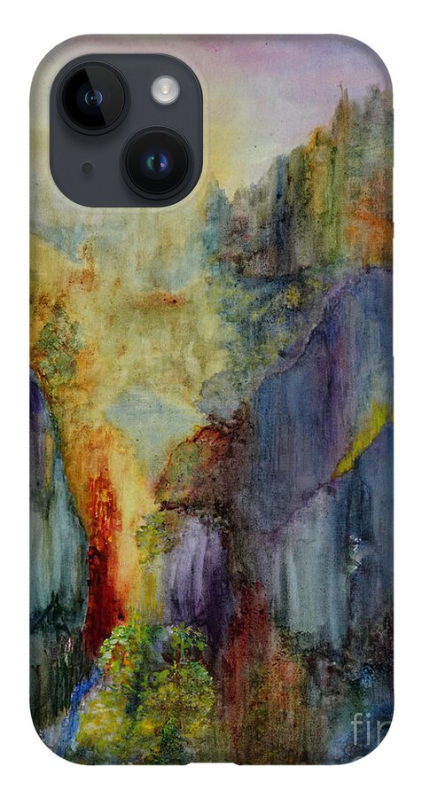 Mountain iPhone 14 Case featuring the painting Mountain Scene by Karen Fleschler