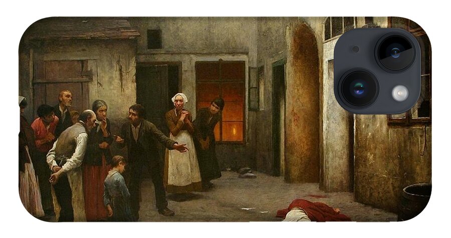 Jakub Schikaneder iPhone 14 Case featuring the painting Murder In The House by MotionAge Designs