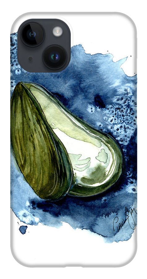Mussell iPhone 14 Case featuring the painting Mussel Shell by Paul Gaj