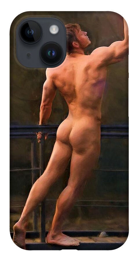Troy Caperton iPhone 14 Case featuring the painting Naked on a Rail by Troy Caperton