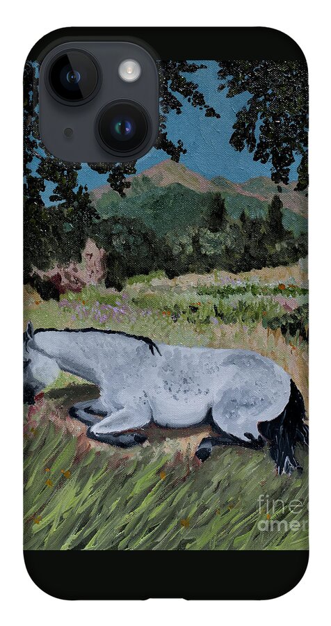 Landscape iPhone Case featuring the painting Napping Horse by Jackie MacNair