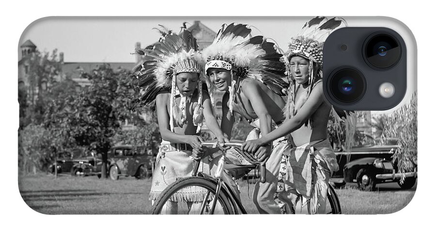 Native Americans iPhone 14 Case featuring the photograph Native Americans With Bicycle by Anthony Murphy