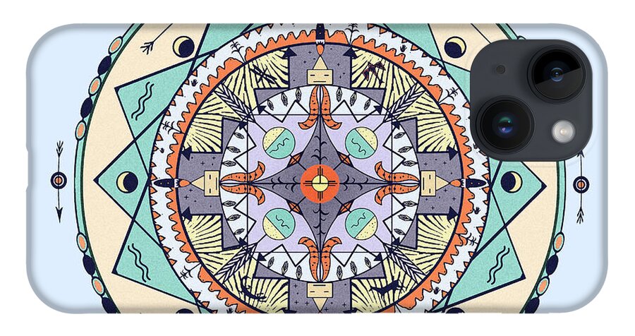 Pastel iPhone 14 Case featuring the digital art Native Symbols Mandala by Deborah Smith