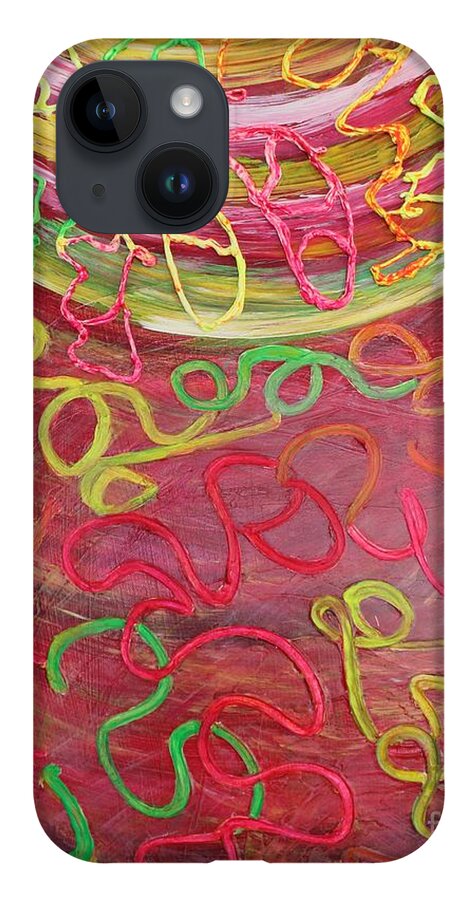 Neon Strings iPhone 14 Case featuring the painting Neon strings by Sarahleah Hankes